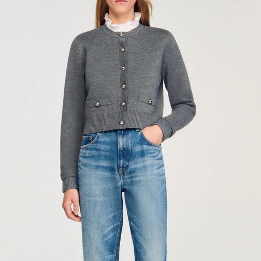 Sandro Cardigan with detachable ruffle collar - Picture 2 of 13